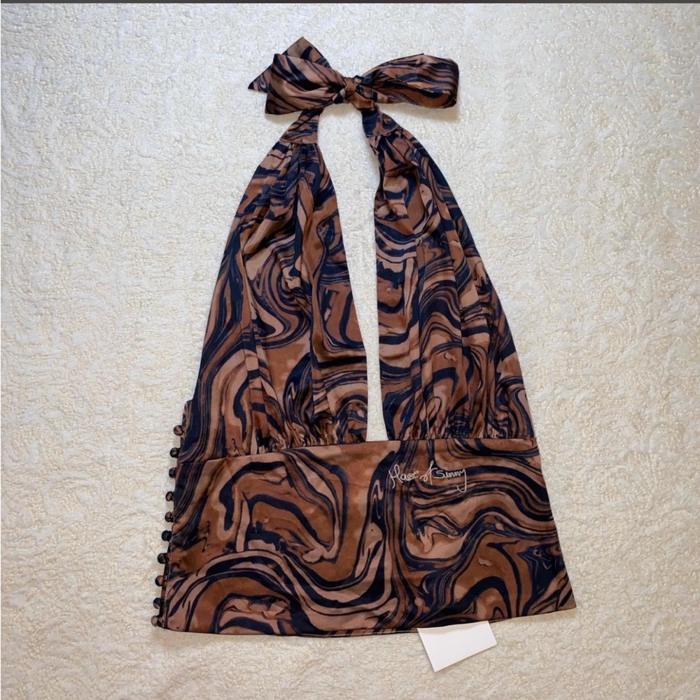 NWT House of Sunny Mahogany Paradise Halter Party Top